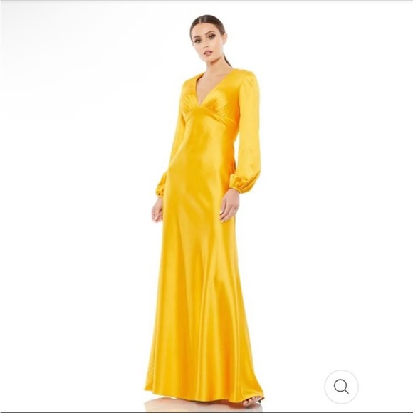 Elegant Yellow Satin Dress - Picture 9 of 11